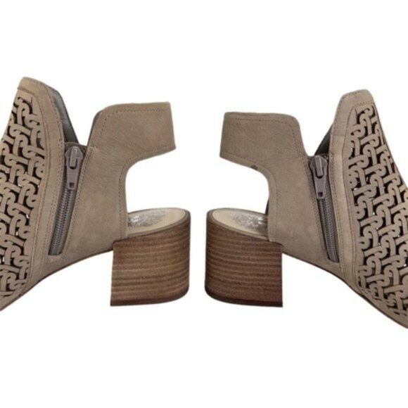Vince Camuto Slingback Heel Peep Toe Laser Cut Grey Sandals - Picture 7 of 9
